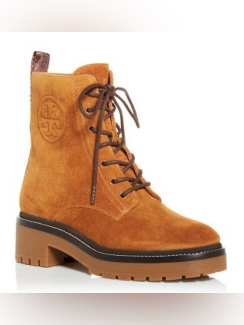 Tory Burch MILLER BROWN SUEDE LOGO COMBAT BOOTS US 8 NEW